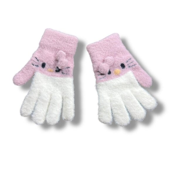 Hello Kitty Pink & White Fuzzy Gloves - Picture 1 of 3